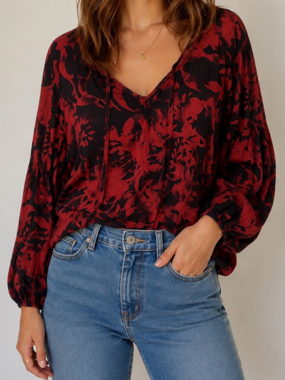 Flowers of Romance Lantern Sleeve Blouse